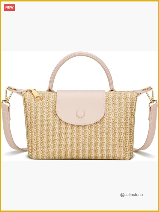 Handbags - Mini Straw Crossbody Bag with Top Handle - Summer Beach Purse
